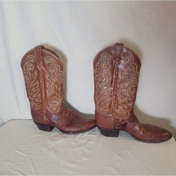 Tony Lama Size 9 4607 Brown Leather Embroidered Cowboy Boots Pointed Toe - Picture 2 of 13